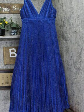 Mac Duggal Navy Blue Ieena By Mac Duggal Shimmering Lurex Pleated 14